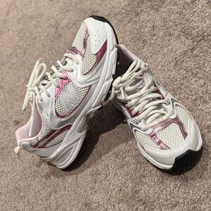 New Balance Kids White and Pink Athletic Sneakers